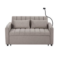 Convertible Sofa Bed Loveseat with USB Ports, Side Pockets, Cup Holders & Swivel Phone Holder, Light Grey Bella Fabric