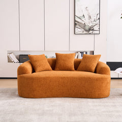 LY-025S Curved Loveseat Orange Full Compression Sponge Sofa, 30D Chenille No-Assembly Compact Sofa for Small Spaces & Apartments, 65'L, 300 lbs, 3 Pillows
