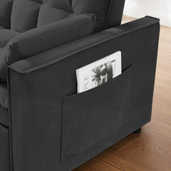 Modern Velvet Convertible Loveseat Futon Sofa with Pullout Bed, Reclining Backrest, Black
