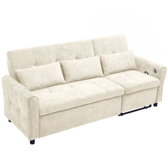 Beige 2-in-1 82' Three-seater Sofa with Pull-out Bed and Reversible Recliner, Chenille Upholstery
