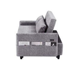 Contemporary Grey Pull Out Sleep Sofa Bed Loveseat with Adjustable Backrest, Storage Pockets, USB Ports and 2 Soft Pillows