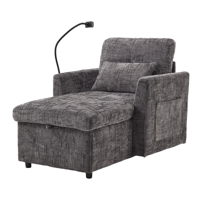 Multifunctional Recliner with Storage Backrest and Cell Phone Bracket in Gray Chenille for Living Room and Bedroom