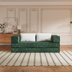 80 ' Convertible Couch Bed with 2 Pillows, 3-Seat Folding Floor Couch & King Size Bed Mattress, DIY Combination, Chenille, GREEN
