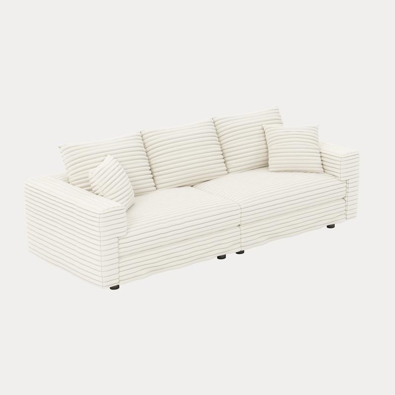 82.7 ' Plush Corduroy 3-Seat Sofa,Modern Comfy Upholstered Sofa Cloud Couch,Deep Seat Couches with Soft Pillows,Convertible Deep Seat Sofa Lounge Chair for Living Room Bedroom,Apartment,Office,Beige