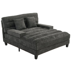 Modern Chaise Lounge Sofa 57.1' Sofa Bed with Adjustable Backrest and LED Light Strip, Grey Chenille Upholstered