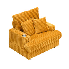 39-inch Spring upholstered armchair and Ottoman set - comfortable single sofa with cup holder and corduroy fabric, perfect for living room or bedroom