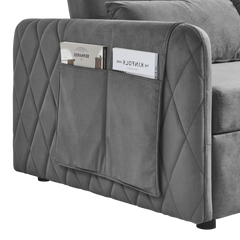 55' Modern Convertible Sofa Bed with 2 Detachable Arm Pockets, Velvet Loveseat Sofa with Pull Out Bed, 2 Pillows and Living Room Adjustable Backrest, Grid Design Armrests