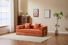 Floor Couch,Compression Sofa,Convertible Floor Sofa Bed-with Pillow Back Support Armrest,Comfy Futon Couch Lounge Sleeper Bed,chenille fabric,for Living Room Bedroom (orange)