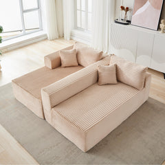 Compression Sectional Couch with Comfy Chaise, Boneless L Shape Sofa with Deep Seat, Minimalist Modular Couches Sleeper for Living Room Bedroom Apartment Lounge,corduroy,Beige