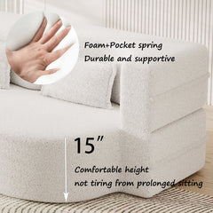 Modern Floor Sofa with 2 Pillows,Convertible Teddy Fabric Foam Filled Sleeper Sofa Bed,15 ' Full Size Folding Mattress for Living Room,Guest Bed,Playroom,no assembly required,Beige