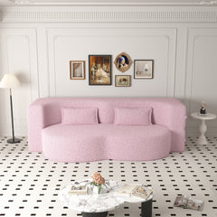 Modern Floor Sofa with 2 Pillows,Convertible Teddy Fabric Foam Filled Sleeper Sofa Bed,15 ' Full Size Folding Mattress for Living Room,Guest Bed,Playroom,No Assembly Required,Pink