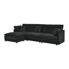 Modern Home Living Room L-Shaped Sectional Sofa Couches with Ottoman, Convertible Oversized 4 Seater Couch Towel Fabric, Black