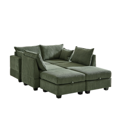 113.5'' Modular Sectiona Corduroy Sofa, Sectional Couches for Living Room U Shaped Sectional Couch with Storage Ottoman, 6 Seats Convertible Sectionals with Chaise
