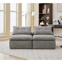 [NEW ARRIVED] [VIDEO PROVIDED]Modular Sofa,No Armrests,At will DIY, Chenille Fabric,Neck Pillow-Back Lounge Sofa Chair,Reading Nook, or Apartment Living, Lumbar Pillow,2 Seats,Upholster ,Light Gray