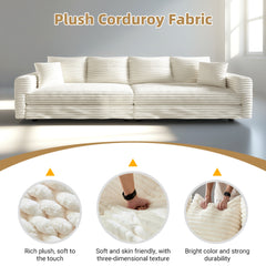 102.4 'Plush Corduroy 4-Seat Sofa,Modern Comfy Upholstered Sofa Cloud Couch,Deep Seat Couches with Soft Pillows and Movable Ottoman,Convertible Sofa Lounge Chair,for Living Room,Apartment,Office,Beige