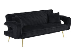 74.01 inch straight corduroy sofa bed with pillows, adjustable in three levels, designed in a minimalist style, suitable for use in living rooms and study rooms.Black
