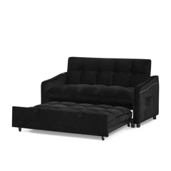 Loveseats Sofa Bed with Pull-out Bed,Adjsutable Back and Two Arm Pocket,TypeC and USB Charging with Copper nail,Black (47'x53'x31')