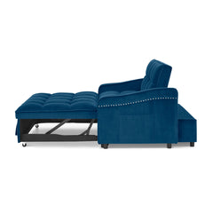 Loveseats Sofa Bed with Pull-out Bed,Adjsutable Back and Two Arm Pocket,TypeC and USB Charging with Copper nail,Blue (47'x53'x31')