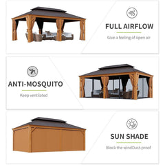 [12x20FT] AXN Premium Large Aluminum Hardtop Gazebo W/ Netting, Privacy Curtains And Wood Grain Finish (SAK58374)
