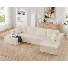 Modern Minimalist U-Shape Modular Sectional Sofa Sleeper in Beige Corduroy