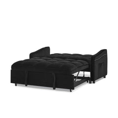 Loveseats Sofa Bed with Pull-out Bed,Adjsutable Back and Two Arm Pocket,TypeC and USB Charging with Copper nail,Black (47'x53'x31')