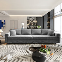 104.3 ' Plush Corduroy 4-Seat Sofa, Modern Comfy Upholstered Sofa Cloud Couch, Deep Seat Couches with Soft Pillows and 3 Ottomans, Convertible Sofa Lounge Chair, for Living Room,Apartment,Office,Grey