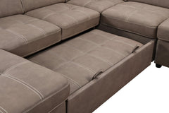 128'Sofa U Shaped Sectional Couch with Ottomans Reversible Modular Sofa 7 Seater Couch with Storage Seat,Living Room Furniture Sofa Sets with Adjustable Headrest, Brown