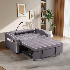1 multifunctional foldable sofa bed in 3 different lengths, modern sofa, upgraded suede fabric, adjustable backrest, with USB port, ashtray, and rotating telephone stand