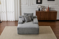 Oversized Chaise Lounge Chair Cozy Cloud Couch, Modern Plush Corduroy Upholstered Sleeper Sofa Daybed with 3 Throw Pillows and Wide Armrest for Living Room, No Assembly Required,Grey