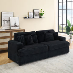 79.3 'long, corduroy sofa with 4 matching pillows, stylish design spacious and comfortable 3-seater sofa suitable for modern living room, black