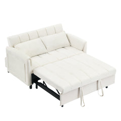 52 'beige modern velvet sofa, sofa pullout bed, small love seat casual sofa with back, pillow, pockets, living room furniture, 3 in 1 convertible sleep sofa bed.