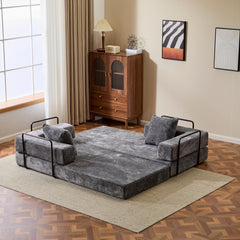 Floor Couch,Compression Sofa,Convertible Floor Sofa Bed-with Pillow Back Support Armrest,Comfy Futon Couch Lounge Sleeper Bed,Chenile fabric,for Living Room Bedroom (DARK-GREY)