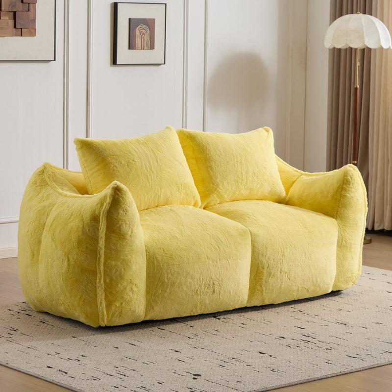 Giant Bean Bag Couch for Adults, Ultra Soft Fluffy Loveseat Bean Bag Sofa, Oversized Chase Lounge Chair Indoor for Living Room Bedroom, No Assembly Required Cozy Reading Chair with Pillows, Yellow