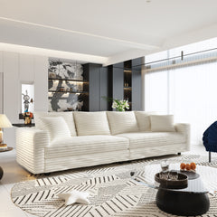 104.3 ' Plush Corduroy 4-Seat Sofa, Modern Comfy Upholstered Sofa Cloud Couch, Deep Seat Couches with Soft Pillows and 2 Ottomans, Convertible Sofa Lounge Chair, for Living Room,Apartment,Office,Beige