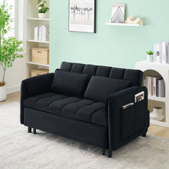 52 'black modern velvet sofa, sofa pull-out bed, small love seat casual sofa with back, pillow, pockets, living room furniture, 3 in 1 convertible sleep sofa bed.