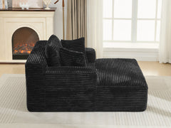 Modern Black Corduroy Chaise Lounge Sofa Bed with Removable Pillows, 48.8' Upholstered Sleeper Sofa