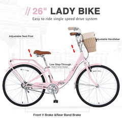 26 Inch Single Speed Folding Lady Bike , Durable Steel Frame,Compact Design for Easy Storage and Commuting