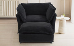Modern Armchair Sofa 47' Cozy Upholstered Sofa Chair with Movable Ottoman, Black Chenille, Wide Seat & Curved Armrests