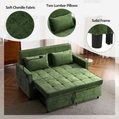 Convertible Loveseat Sofa Bed with Adjustable Backrest, USB Ports, Phone Holder, Side Pockets, Green Chenille, 56.9'