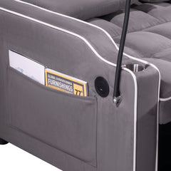 1 multifunctional foldable sofa bed in 3 different lengths, modern sofa, upgraded suede fabric, adjustable backrest, with USB port, ashtray, and rotating telephone stand