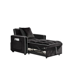Modern Velvet Three-in-One Sofa Bed Chair Adjustable Recliner Black