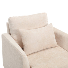 Modern Accent Lounge Chair with Tufted Club Design, Beige Chenille Upholstery, Solid Wood Frame for Living Room and Bedroom