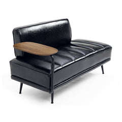 55'Inch Width Modern End of Bed Bench,Black Faux Leather Upholstered With side table, 360-degree Swivel tray couch,Entryway Ottoman,Window Bench with  Metal Legs for Bedroom, Living Room