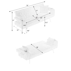 74.01 inch straight corduroy sofa bed with pillows, adjustable in three levels, designed in a minimalist style, suitable for use in living rooms and study rooms.White