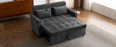 Contemporary 56.9' Loveseat Sofa Bed Sleeper with Reversible Backrest, Side Pockets, USB Ports, Phone Holder, Black Chenille
