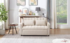 Convertible Sofa Bed Loveseat with USB Ports, Side Pockets, Cup Holders, Swivel Phone Holder, Beige, Bella Fabric