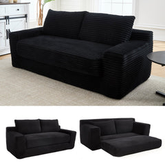 Loveseat Sofa Bed with Memory Foam & Steel Frame - Convertible 2-in-1 Design, Black Corduroy, No Assembly