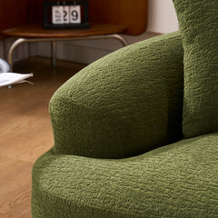 LY-025S Green Curved Loveseat: Compressed No Assembly, Chenille Small Sofa, 30D Sponge, Compact for Apartments, 65' L, 300Lbs, 3 Pillows