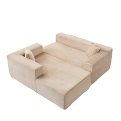 Compression Sectional Couch with Comfy Chaise, Boneless L Shape Sofa with Deep Seat, Minimalist Modular Couches Sleeper for Living Room Bedroom Apartment Lounge,corduroy,Beige