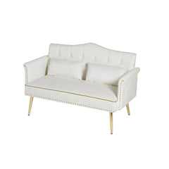 Cream White Velvet Loveseat Sofa